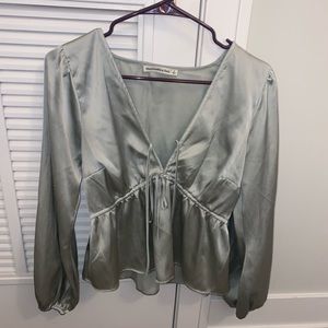 Abercrombie and Fitch deep v satin mint blouse